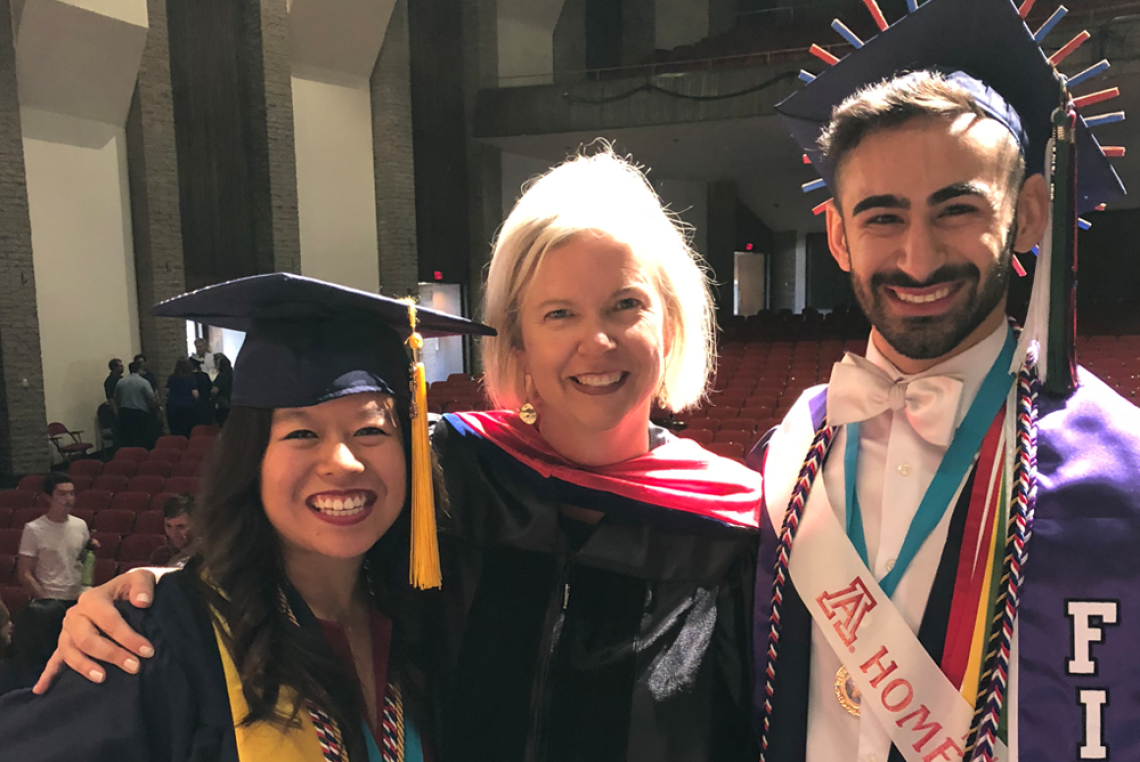 Dr. Karna Walter at May 2018 Graduation with Honors graduates Lindsey Chew & Yezan 'iPod' Hassan