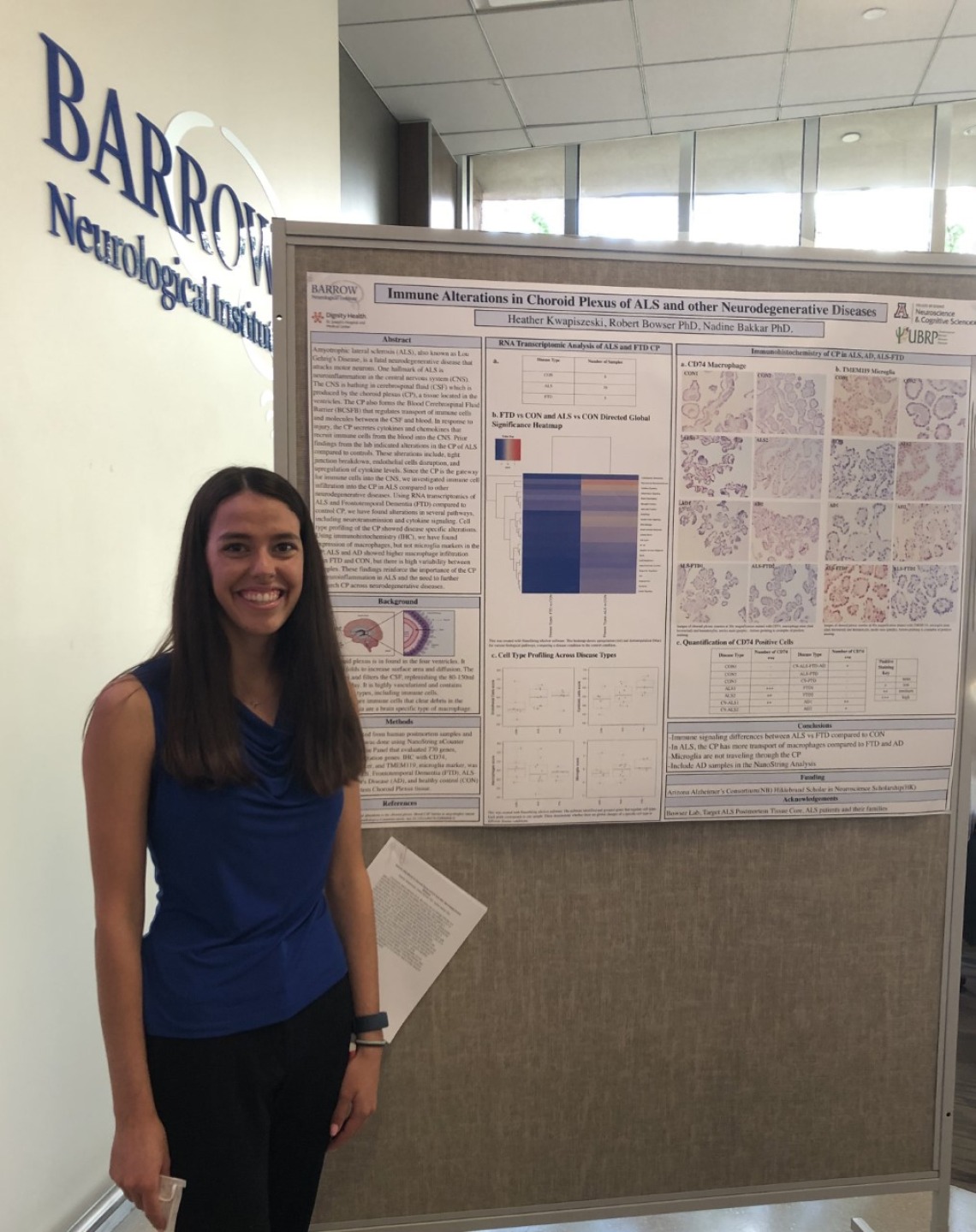 Heather Kwapiszeski standing next to research poster about her project.